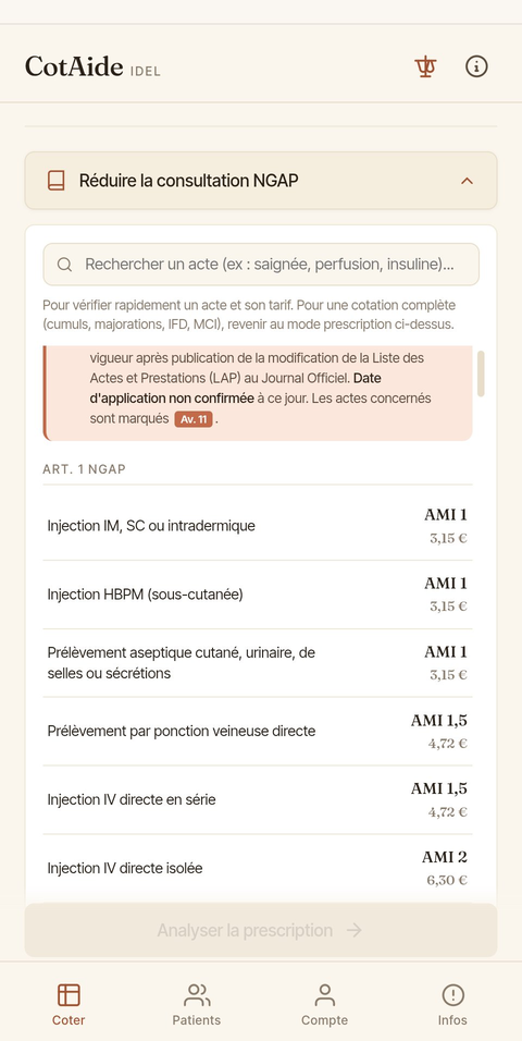 Référentiel NGAP intégré