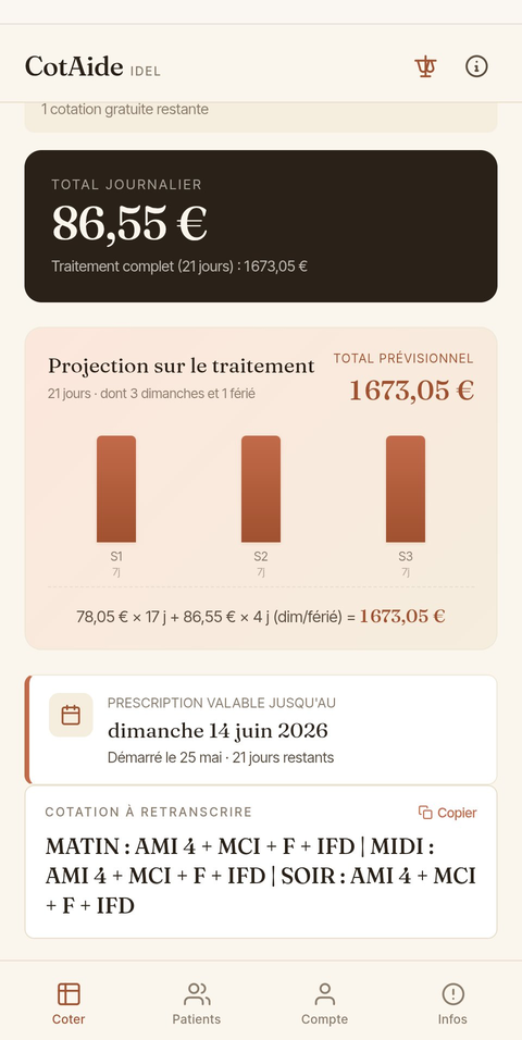 Écran de résultat de cotation