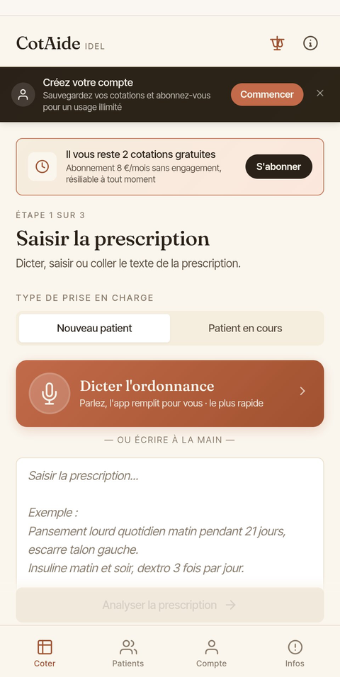 Écran de saisie de la prescription